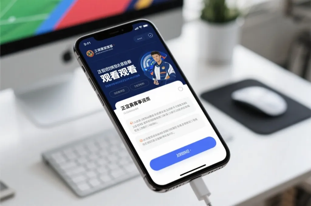 手机屏幕上显示正规赛事页面与观看权限说明的概念画面